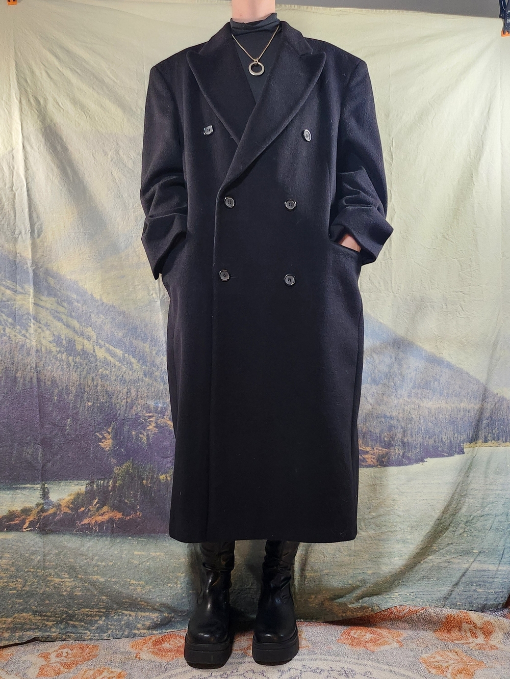 Jones New York Wool/Cashmere Blend Double-Breasted Black Trench Coat